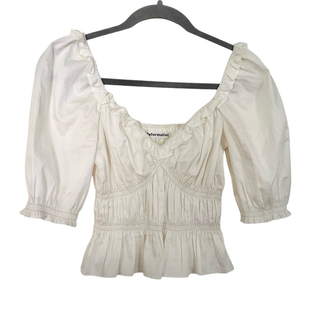 Reformation Cream Puff Sleeve Peplum Blouse